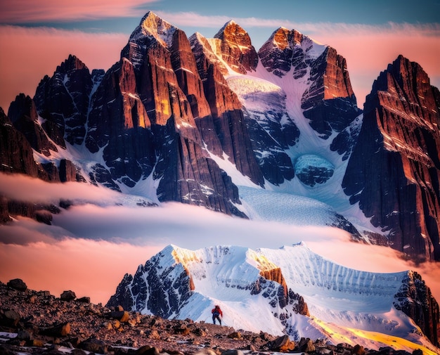 view of the mountain peaks and snow in the mountains in the background