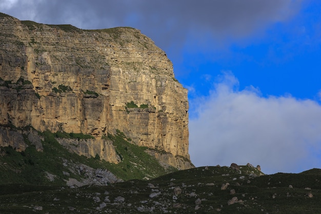 View of the mountain plateau in the clouds in the summer in the North Caucasus in Russia