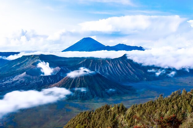 View of mountain range against cloudy sky