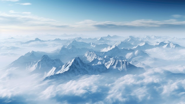 a view of a mountain range in the clouds