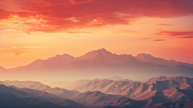 A view of a mountain range at sunset ai