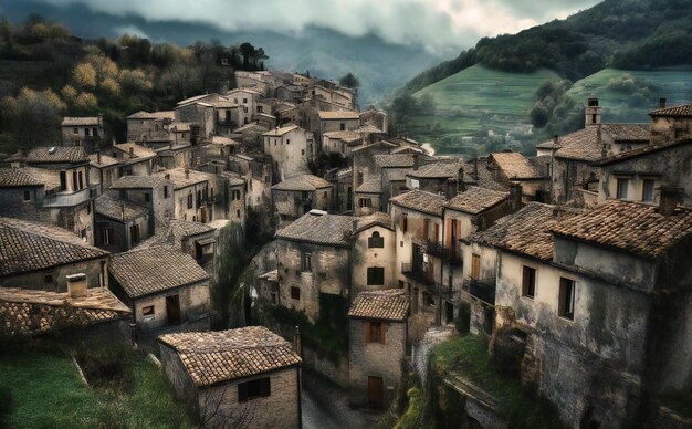 the view of a mountain town on a cloudy day