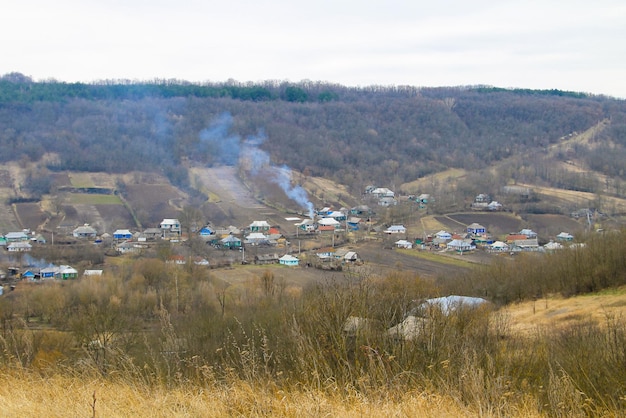 Photo view on the mountain village in ukraine