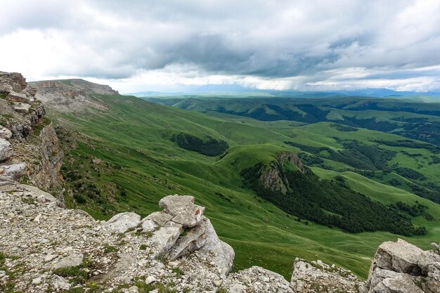 View of the mountains and the Bermamyt plateau in the KarachayCherkess Republic Russia