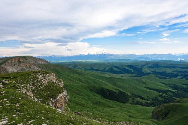 View of the mountains and the Bermamyt plateau in the KarachayCherkess Republic Russia