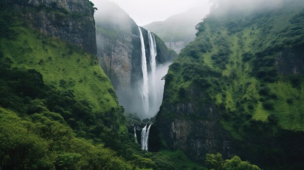 Photo view of the mountains covered in clouds