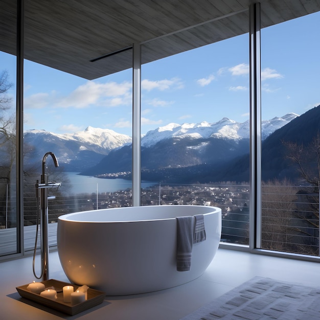 view of the mountains from the bathroom