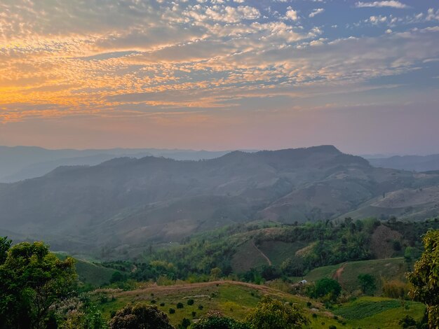 A view of the mountains from the top of the hill