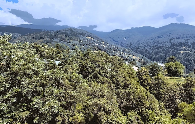 A view of the mountains from the top of the mountain Landscape with painting effect