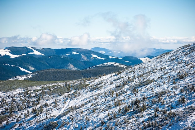 A view of the mountains from the top of the mountain