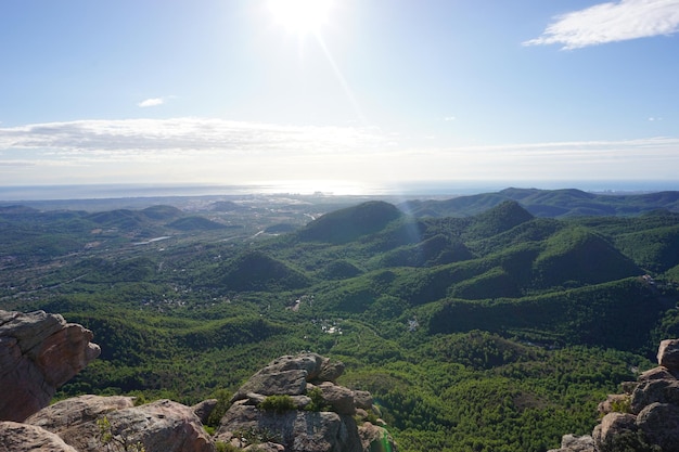 A view of the mountains from the top of a mountain