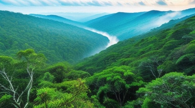 산 정상에서 산의 전망입니다.