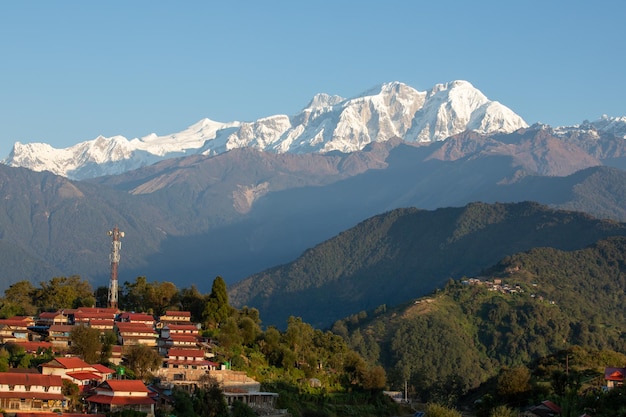 A view of the mountains from the village of bhaktapur