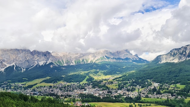 A view of the mountains from the village of chamonix