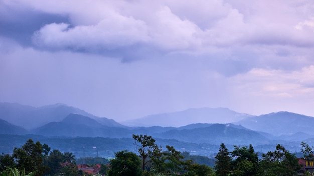 view of mountains and hills after heavy rain, bogor, indonesia