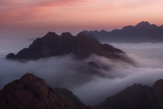 A view of the mountains of oman at dusk