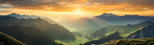 View of the mountains at sunset from the peak