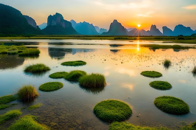 A view of the mountains at sunset