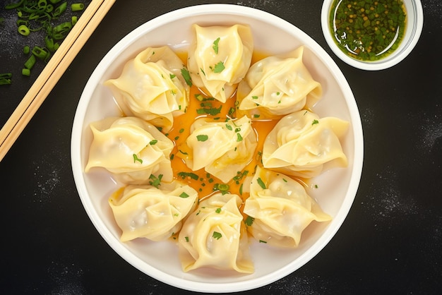 view Mouthwatering manti dumplings captured in alluring presentation on dark