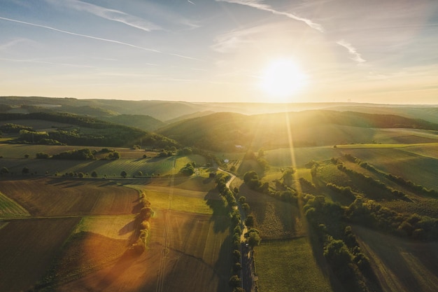 View to the Nationalpark Eifel at sunrise in germany