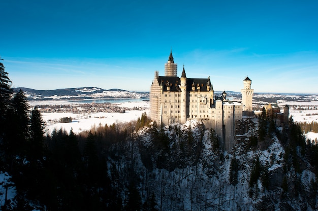 View of Neuschwanstein Castle in Hohenschwangau.