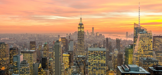 View of New York Manhattan during sunset hours