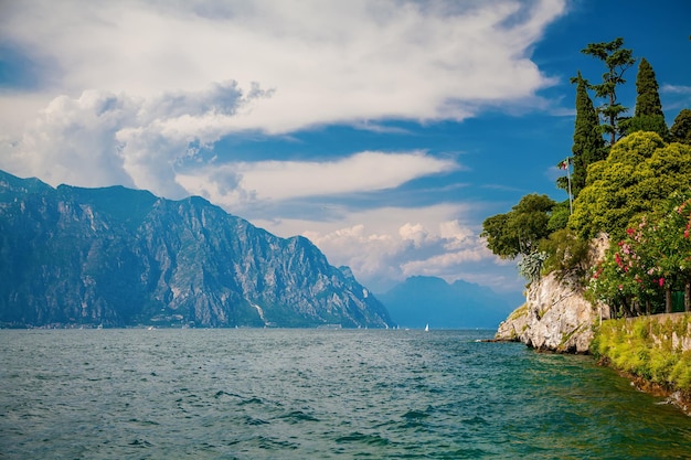 view to the northern part of the Lake Garda from Malcesine, Italy