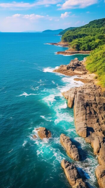 a view of the ocean from a cliff