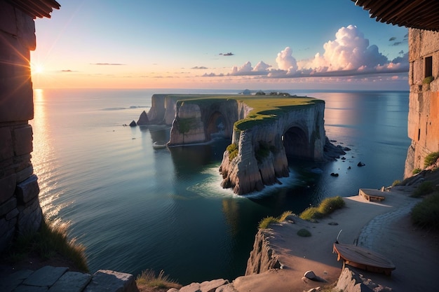 A view of the ocean from the cliffs of the coast of newfoundland.