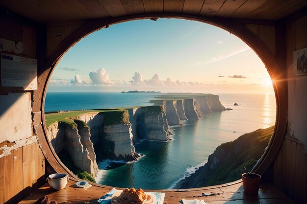 A view of the ocean from a hut with a view of the ocean.