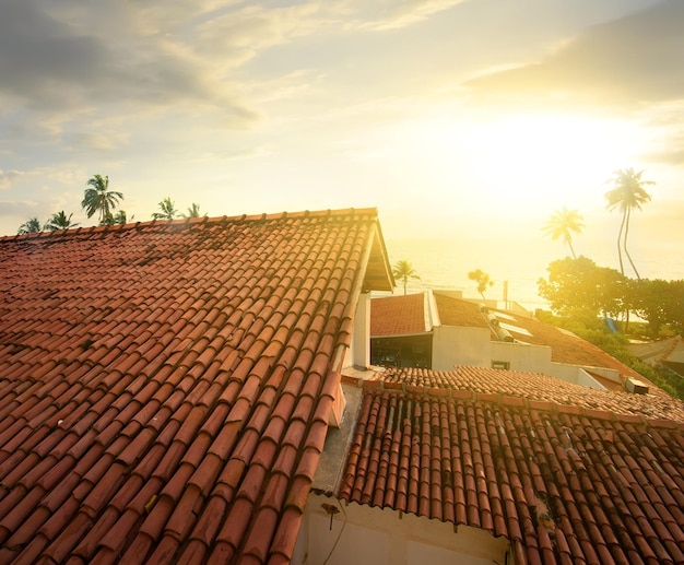 View on the ocean from a roof at sunset