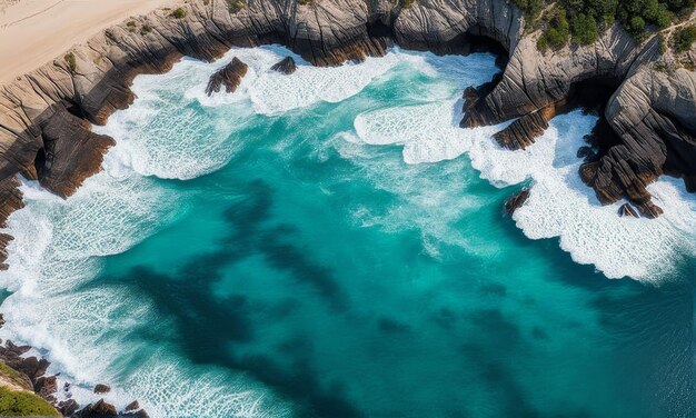 a view of the ocean from the top of a cliff