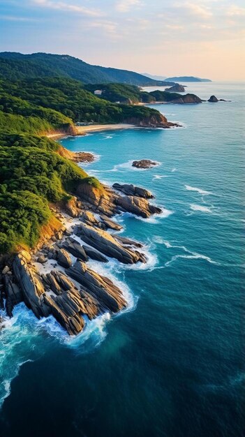 a view of the ocean from the top of a cliff