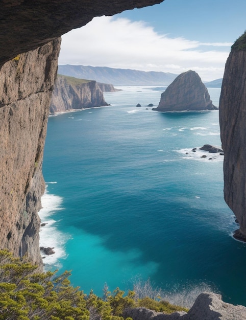 View of the ocean rock mountains