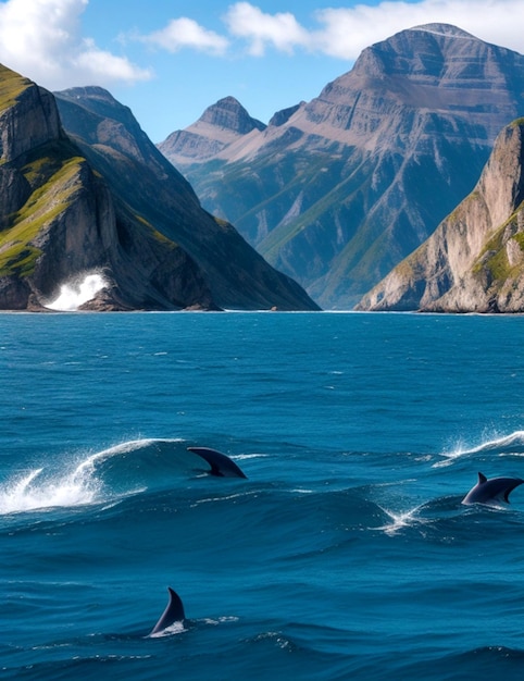 View of the ocean rock mountains