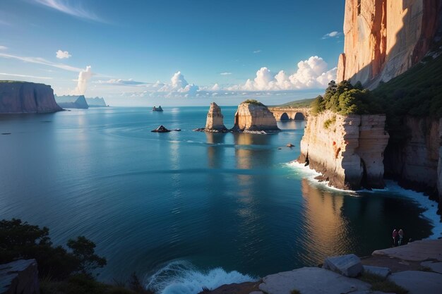 A view of the ocean and rocks from the cliff.