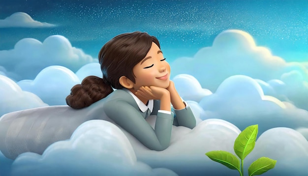 Фото view of 3d person sleeping in clouds