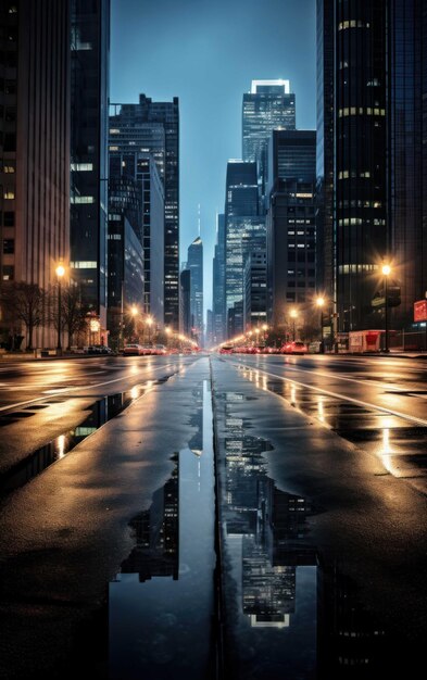 Фото Вид на тихую городскую улицу ночью