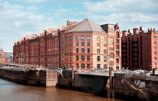 사진 독일 함부르크의 유명한 창고 지구 슈파이허슈타트(speicherstadt)의 전망