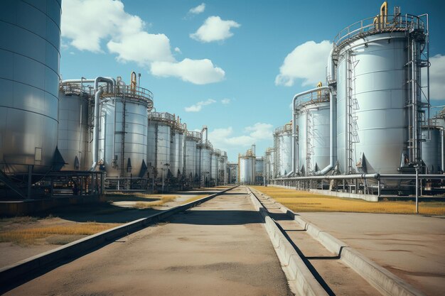 Фото Вид на большое хранилище резервуаров на химическом заводе по переработке нефти