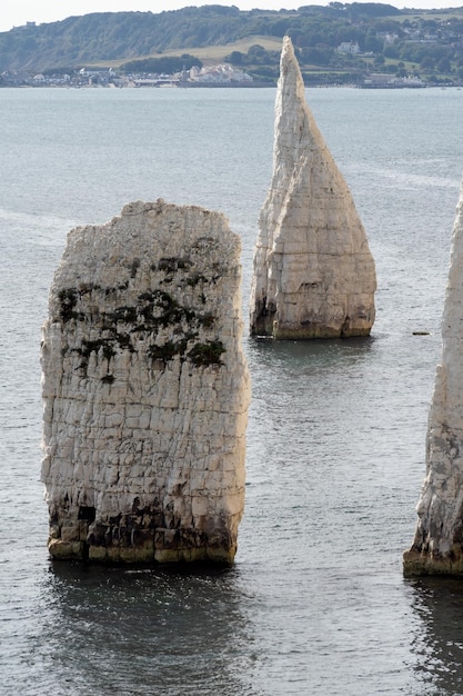 도싯(dorset)의 퍼벡 섬(isle Of Purbeck)에 있는 핸드패스트 포인트(handfast Point)에 있는 올드 해리 록스(old Harry Rocks)