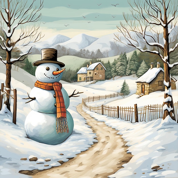 Фото Вид снежного человека с зимним пейзажем