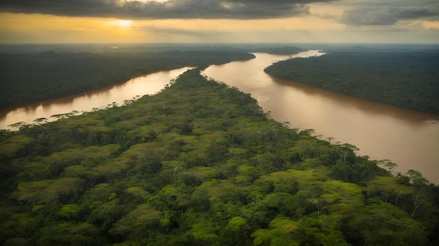 写真 ブラジルのアマゾン熱帯雨林とアマゾン川の排水の眺め
