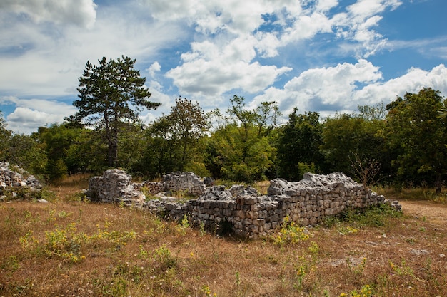 クロアチアのmunicipiumflaviumfulfinumと呼ばれる古代ローマのfulfinumフォーラムのビュー