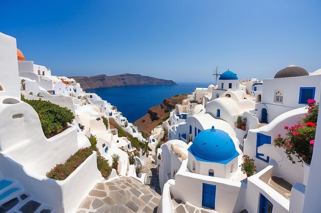 View of oia street in the mornong