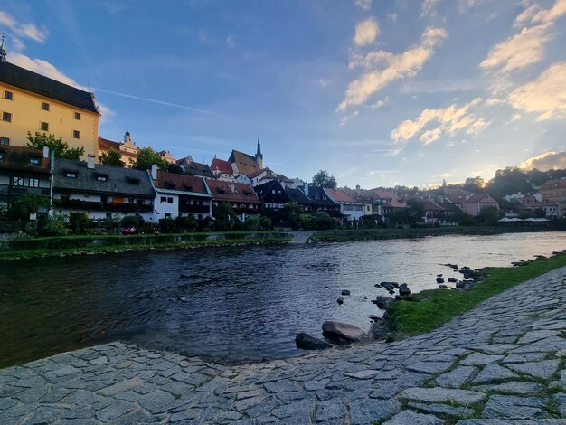 체코의 오래된 보헤미안 도시 체스키 크룸로프(Cesky Krumlov)의 전망