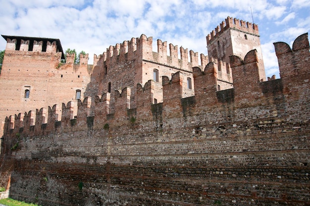 View to old castle walls in Verona in summer