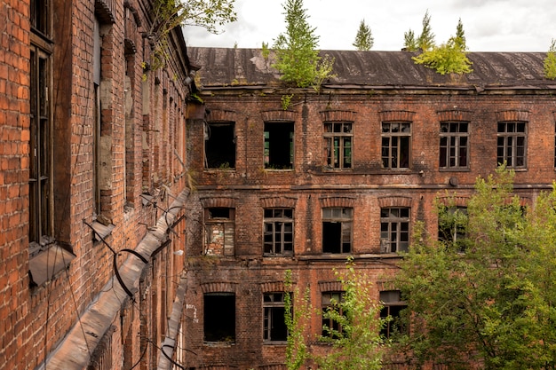 Photo view of the old factory buildings. old brick building in loft style.