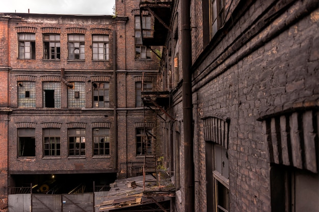 View of the old factory buildings. Old loft-style building