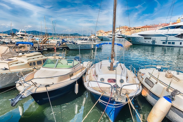 Photo view of the old harbor of sainttropez cote d'azur france